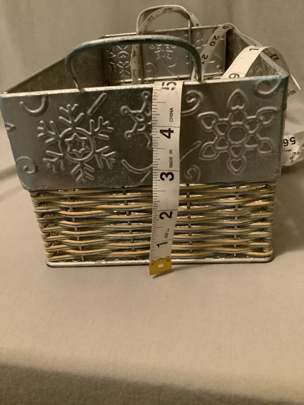Boho Farmhouse Wicker Galvanized Metal Rectangular Basket } Planter-Shabby Chic